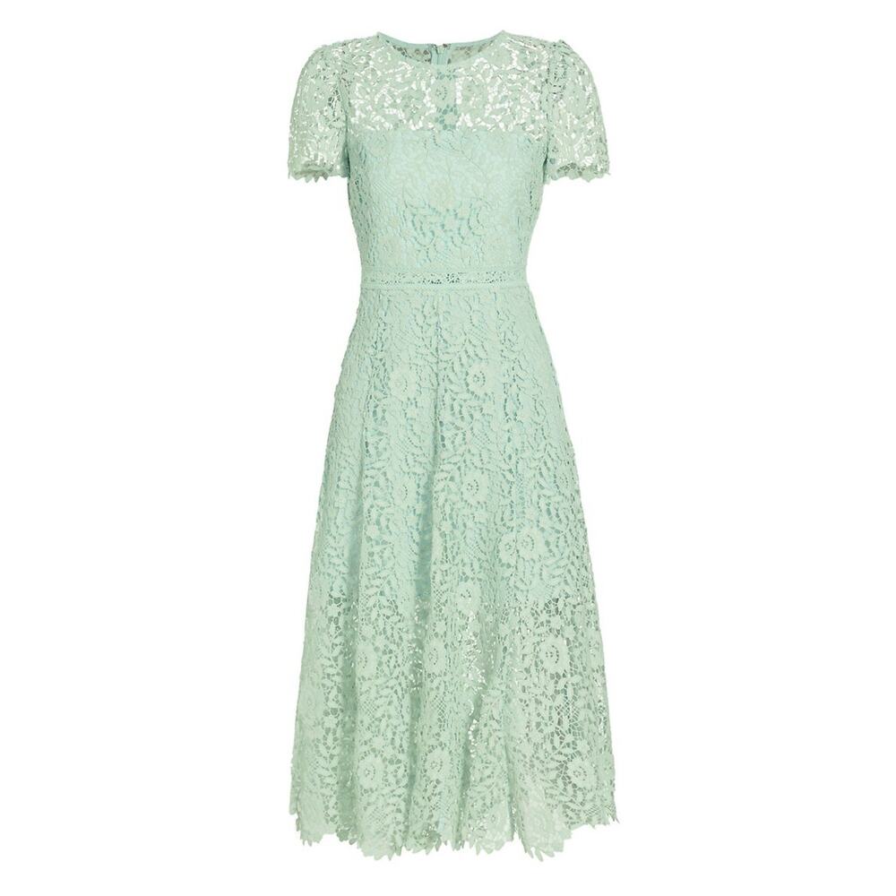 Self-Portrait Elegant Green Rose Lace Midi Dress Size 0